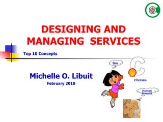 DESIGNING AND MANAGING  SERVICES Michelle O. Libuit February 2010 Top 10 Concepts Chelsea C Human Biscuits Dora 
