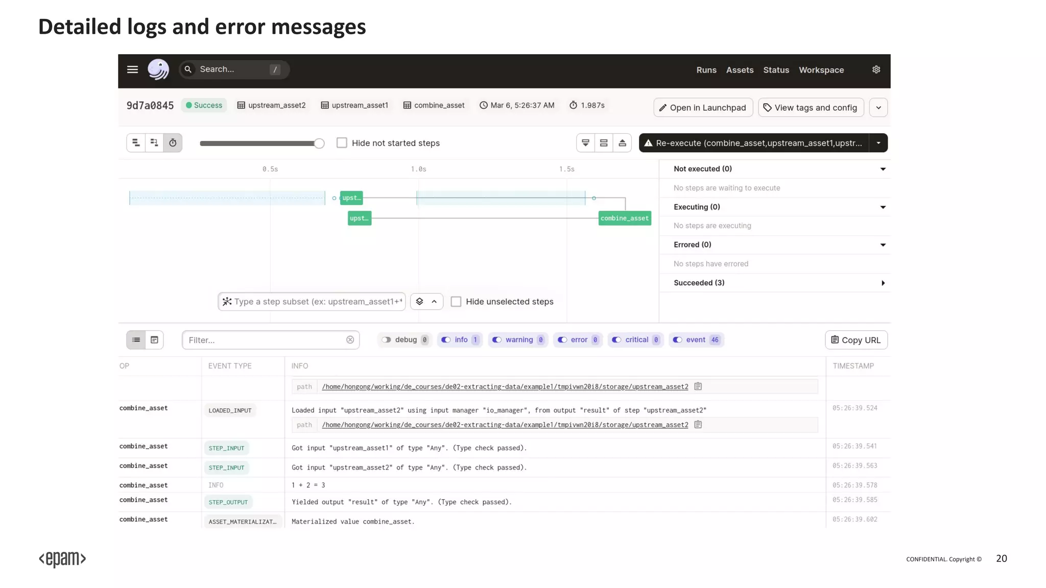 CONFIDENTIAL. Copyright © 20
Detailed logs and error messages
 