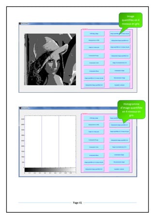 Page 41
Image
quantifiée en 4
niveaux en gris
Histogramme
d’image quantifiée
en 4 niveaux en
gris
 