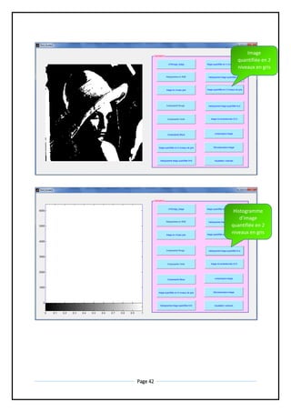 Page 42
Image
quantifiée en 2
niveaux en gris
Histogramme
d’image
quantifiée en 2
niveaux en gris
 