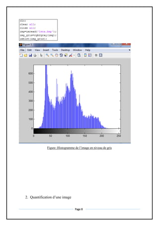 Page 8
Figure :Histogramme de l’image en niveau de gris
2. Quantification d’une image
 