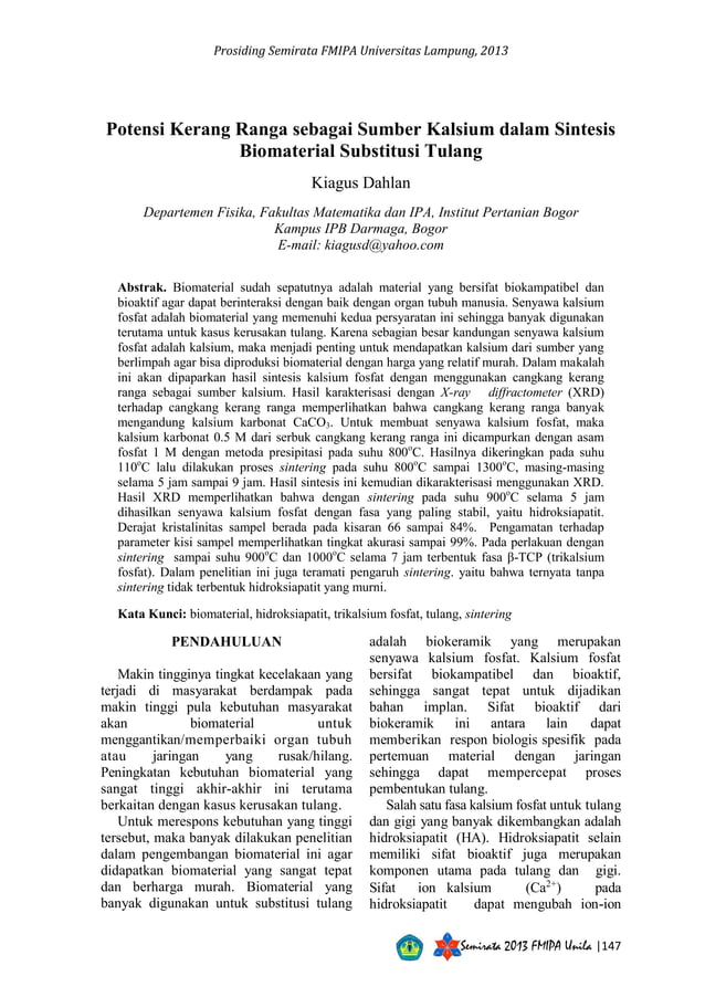 Potensi Kerang Ranga sebagai Sumber Kalsium dalam Sintesis Biomaterial ...