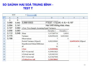 54
SO SAÙNH HAI SOÁ TRUNG BÌNH -
TEST T
 