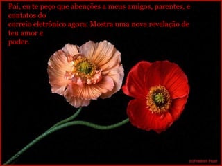 Pai, eu te peço que abenções a meus amigos, parentes, e  contatos do correio eletrônico agora. Mostra uma nova revelação de  teu amor e poder. 