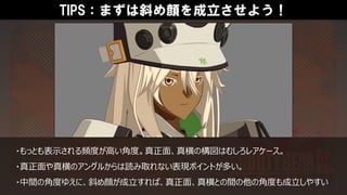 TIPS：まずは斜め顔を成立させよう！
・もっとも表示される頻度が高い角度。真正面、真横の構図はむしろレアケース。
・真正面や真横のアングルからは読み取れない表現ポイントが多い。
・中間の角度ゆえに、斜め顔が成立すれば、真正面、真横との間の他の角度も成立しやすい
 