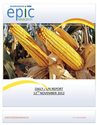 DAILY AGRI REPORT
                      12TH NOVEMBER 2012




WWW.EPICRESEARCH.CO                        +91 9752199966
 