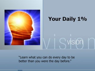 Your Daily 1%
“Learn what you can do every day to be
better than you were the day before.”
 