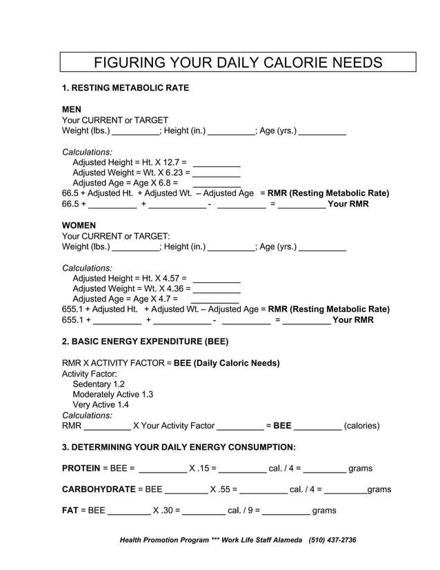 Daily calorie needs | PDF
