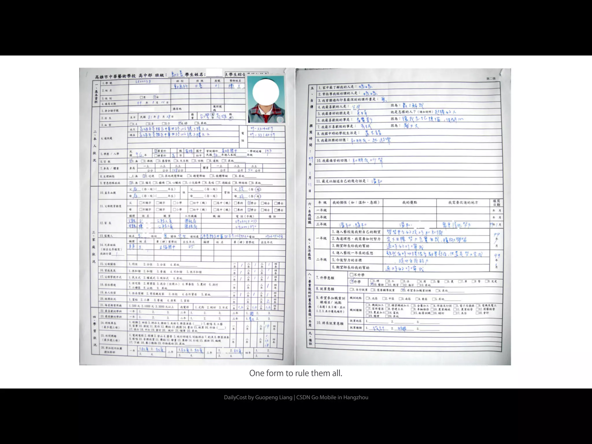 DailyCost by Guopeng Liang | CSDN Go Mobile in Hangzhou
One form to rule them all.
 
