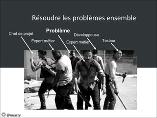 Chef de projet
Expert métier
Problème
Expert métier
Développeuse
Testeur
@ouarzy
Résoudre les problèmes ensemble
 