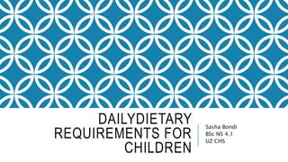 DAILYDIETARY
REQUIREMENTS FOR
CHILDREN
Sasha Bondi
BSc NS 4.1
UZ CHS
 