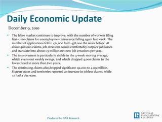 Daily Economic Update ,[object Object],[object Object],[object Object],Produced by NAR Research December 9, 2010 