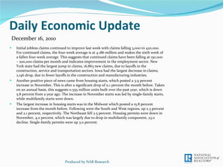 Daily Economic Update ,[object Object],[object Object],[object Object],Produced by NAR Research December 16, 2010 
