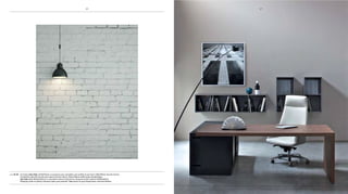 pag 47-49 scrivania San Polo L200xp90cm in essenza noce canaletto con mobile di servizio L150xp65cm laccato brown.
carabottini pensili laccati poro aperto lucido titanio. sedia Tua in pelle grigio-beige/fango.
San Polo desk W200xD90cm in canaletto walnut with brown lacquered side cabinet W150xD65cm.
hanging racks in glossy titanium open pore painted. Tua chairs in grey-beige/mud-coloured leather.
4746
 