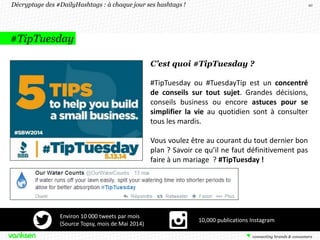 Décryptage des #DailyHashtags : à chaque jour ses hashtags ! 10
#TipTuesday
C’est quoi #TipTuesday ?
#TipTuesday ou #Tuesd...