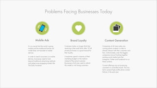 Problems Facing Businesses Today

Mobile Ads

Brand Loyalty

Content Generation

!

!

!

It is no secret that the world i...