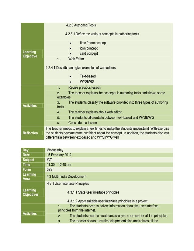 daily lesson plan ict form 5