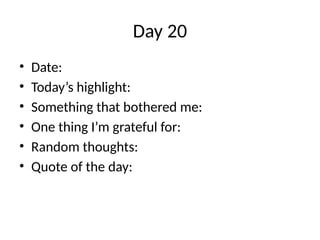 Daily Life & Thoughts Journal: Reflect, Write, and Grow Over 20 Days | PPTX