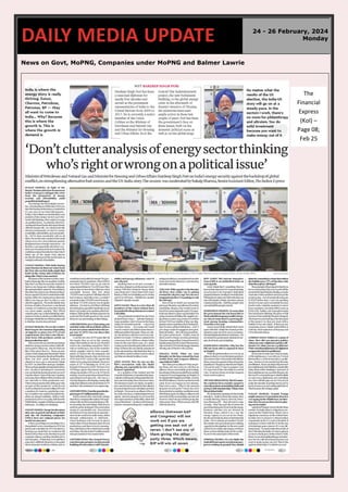 News on Govt, MoPNG, Companies under MoPNG and Balmer Lawrie
DAILY MEDIA UPDATE 24 - 26 February, 2024
Monday
The
Financial
Express
(Kol) –
Page 08;
Feb 25
 