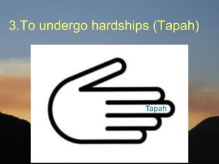 3.To undergo hardships (Tapah)
 