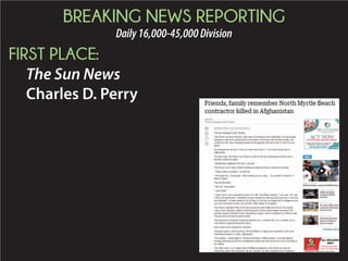 BREAKING NEWS REPORTING
Daily16,000-45,000Division
FIRST PLACE:
The Sun News
Charles D. Perry
 