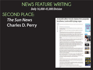 NEWS FEATURE WRITING
Daily16,000-45,000Division
SECOND PLACE:
The Sun News
Charles D. Perry
 