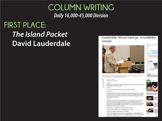 COLUMN WRITING
Daily16,000-45,000Division
FIRST PLACE:
The Island Packet
David Lauderdale
 