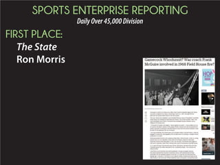SPORTS ENTERPRISE REPORTING
DailyOver45,000Division
FIRST PLACE:
The State
Ron Morris
 