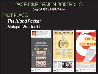 PAGE ONE DESIGN PORTFOLIO
Daily16,000-45,000Division
SECOND PLACE:
The Island Packet
Sandra Ross
 