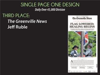SINGLE PAGE ONE DESIGN
Daily16,000-45,000Division
FIRST PLACE:
Morning News
Mandy Buff
 