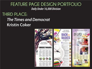 SINGLE PAGE ONE DESIGN
DailyOver45,000Division
Sunday, June 21, 2015
N
S
TO COME TOGETHER
There are a number of events in the Charleston area to help
a city in mourning grieve and honor those who lost their lives.
For a list of prayer services, vigils and more, see Page A5.
TO HELP THE FAMILIES
For details on how to contribute to funds
to benefit those who lost loved ones at
Emanuel AME Church, see Page A5.
INSIDE
A look at the lives of the nine victims,
and a poem by Marjory Wentworth,
South Carolina’s poet laureate.
Cynthia Hurd
54, a library manager whose life was dedicated to books, children and church
Susie Jackson
87, a mother ﬁgure to generations in her family and a renowned cook of collard greens
Ethel Lance
70, a church custodian who found strength in a gospel song to overcome life’s challenges
DePayne Middleton Doctor
49, a minister whose angelic voice could heal troubled hearts
Clementa Pinckney
41, a pastor and state senator who lent his booming voice to the voiceless
Tywanza Sanders
26, a barber, poet and aspiring entrepreneur ready to take the world by storm
Daniel L. Simmons Sr.
74, a minister who served as a model of endurance and service to God
Sharonda Singleton
45, a pastor and coach who became her runners’ biggest cheerleader, on and off the track
Myra Thompson
59, a builder of faith who worked to restore her beloved church’s properties to their full glory
IN REMEMBRANCE
 