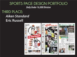 SINGLE FEATURE PAGE DESIGN
DailyOver45,000Division
FIRST PLACE:
The Post and Courier
Chad Dunbar
ARTSCULTURE
Music
Page F6
Dance
Page F6
Visual arts
Page F7
Film
Page F7
Theater
Page F8
previewFall arts
BY ADAM PARKER
aparker@postandcourier.com
T
he array of offerings in the Charleston
area grows each year.
The Holy City recently has added
a small auditioned choir called the King’s
Counterpoint, gained a new ensemble called
the Charleston Wind Symphony and em-
braced masters of stagecraft at 34 West The-
ater Company and the Charleston Perform-
ing Arts Center.
The Sparrow in North Charleston has be-
come a great destination for live rock ’n’ roll.
Charleston Supported Art, now in its third
year, is bringing visual artists and collectors
together in innovative ways.
Arts organizations that have been around
awhile are trying new things. Midtown
Productions opened a cabaret theater in
North Charleston. The Halsey Institute has
insinuated itself into the realm of concerts
and movies. The College of Charleston music
programs have streamlined while boosting
their quality. And Crabtree Players moved
from the Isle of Palms to a strip mall on John-
nie Dodds Boulevard in Mount Pleasant.
The Charleston Music Hall has stepped up
its game, keeping the lights on most nights
and presenting all sorts of fine musicians, lo-
cal and national.
And now that the renewed Gaillard Center
is about to open, Charleston audiences will
gain access to another tier of performers.
So much is on tap during the 2015-16 sea-
son it’s impossible to give full credit where
credit is due. But The Post and Courier will
attempt to provide the most up-to-date list-
Things to see, hear and do this fall in the Lowcountry
Please see FALL,Page F8
BY ADAM PARKER
aparker@postandcourier.com
Addie Mae Collins. Cynthia Wes-
ley. Carole Robertson. Carol Denise
McNair.
These are the four girls — all 14
years old except for Carol Denise,
who was 11 — who were killed on
Sunday, Sept. 15, 1963, when a bundle
of dynamite planted beneath the steps
of the 16th Street Baptist Church in
Birmingham, Ala., exploded.
Twenty-two others were wounded in
the racially motivated bombing. The
victims were black. The dynamite had
been planted by white supremacists of
the Ku Klux Klan.
Cynthia Hurd, 54. Susie Jackson, 87.
Ethel Lance, 70. Depayne Middleton-
Doctor, 49. Clementa Pinckney, 41.
Tywanza Sanders, 26. Daniel Sim-
mons, 74. Sharonda Coleman-Single-
ton, 45. Myra Thompson, 59.
These are the nine parishioners of
Emanuel AME Church in Charleston
who were killed on Wednesday, June
17, 2015, when a gunman opened fire
Series of free local events offer dialogue on race relations
CofC Libraries hosts sisters of girl killed in 1963 Birmingham bombing
Please see BOMBING,Page F3
IMAGE FROM “IN THE SPIRIT OF GULLAH,” BY 2006 MOJA ARTS FESTIVAL POSTER ARTIST, DOYLE CLOYD AND GRAPHIC BY CHAD DUNBAR/STAFF
Movie viewing
WHAT: “4 Little Girls” by Spike
Lee
WHEN: 6 p.m. Monday
WHERE: College of Charleston
Addlestone Library, Room 227,
205 Calhoun St., Charleston
COST: Free
MORE INFO: College of Charles-
ton Libraries, (843) 953-8002
Community forum
WHAT: “Ties That Bind Two
Holy Cities” community
forum
WHEN: 6:30 p.m. Tuesday
WHERE: Burke High School
auditorium, 244 President St.,
Charleston
COST: Free
If you go
Full calendar listings online at www.postandcourier.com/events
Inside
Warren Peper, F2
Books, F4
Travel, F5
R72-1365503
 