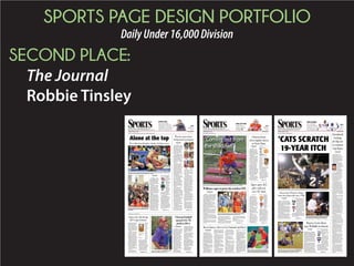SPORTS PAGE DESIGN PORTFOLIO
DailyUnder16,000Division
THIRD PLACE:
Aiken Standard
Eric Russell
Sports AIKENSTANDARD.COMB SUNDAY, March 29, 2015 CONTACT: Noah Feit, nfeit@aikenstandard.com
All-AikenStandard2015
Basketball team
ts AIKENSTATT NCONTACT: Noahhh Feit,Feit,Feit,FFeitFeititFeit,Feit,FFeitFeitFeith FFeit,FeiFeit,eiFeit nfeit@nfnfeit@feit@feit@aikefeit@aikfeit@aikeit@aikeit@aikeeit@aiket@feit@aike@at@aike@aike@aikeaike@aikeiiknfeit@aikkeit@aik@aikennfeit@afnfeifeit@at@ai@@eit@aikiikikefeit@aikeaikennnfeit@nffefeit@aeeit@it@t@aiket@aikeeit@aik@nfeit@@anfeit@aikkt@aikekenfefeeit@it@@@a kkkkefenfeit@aiit@ai@ kkee@aikenfeit@aikfeitfeei @aikkkeeen eieit@aikekke@@@ nstanststaanandddddaararrdrdrdddard.nsnnnsnsttattanddddarard.nnnnstnsttaaannnnnddda d.n nnddard.ns anddarar .nnst nndaaannnda .com
d
Jaquez Smith
Guard, North Augusta
Class AAAA All-State selection
19.4 ppg
45% 3-point pct.
Kalief Freeman
Forward, Williston-Elko
Class A All-State selection
19.5 ppg
9.5 rpg
Daquarius Johnson
Forward, Strom Thurmond
Class AA All-State selection
16.7 ppg
Playerofthe
Year
Brandyn Quiller
Guard, Fox Creek
Class A All-State selection
18.9 ppg
3.4 spg
Daniel Carr
Guard, Midland Valley
selection
the Year
ikennnnnnnnnnnnnnnnnnnnnnnnnnnnnnnnnnnnnnnnnnnnnnnnnnnnnnnnnnnnnnSSSSSSSSSSSSSSSSSSSSSSSSSSSSSSSSSSSSSSSSSSSSSSSSSSSSSSSSSSSSSSSSSSSSSSSSSSSSSSSSSSSSSSSSSSSSSSSSSSSSSSSSSSSSSSSSSSSSSSSSSSSSSSSSSSSSSSSSSSSSSSSSSSSSSSSSSSSSSSSSSSSSSSSSSSSSSttttttttttttttttttttttttttttanBaskaasaaasaasasaasasssaaasassaaassaaaaa etball team
Zymbraya Corley
Guard, Wagener-Salley
Class A All-State selection
13.5 ppg
5.4 apg
Pl
ayeroftheYear
Raven
Valentine
Monetta
Cyntherria Sullivan
Guard, Strom Thurmond
Class AA All-State selection
11 ppg
4 apg
Jhay Graham
Guard, Aiken
Class AAA All-State selection
8.4 ppg
3.2 spg
Kippen Wallace
8.7 rpg
Boys Girls
Mark Snelgrove
Midland Valley Aiken
BOYS
idland Valley, F
orth Augusta, G
outh Aiken, F
ox Creek, G
orth Augusta, C
GIRLS
idge Spring-Monetta, G
orth Augusta, G
idland Valley, G
iken, C
ilver B , G
SECOND TEAM
GOLF GLANCE
PGA Tour
Texas Open
KevinKisner
+6 (T49)
struggled to
a 76 Satur-
day that in-
ScottBrown
+4 (T33)
Brownmade
wereout-
Web.com Tour
Louisiana Open
Matt Atkins
+2 (CUT)
Atkinsmissed
twoshots
onholes16
and17.
FROM THE SIDELINES
Logano wins truck race
in sprint at Martinsville
MARTINSVILLE, Va. (AP)
— Joey Logano passed Matt
start a two-
lap sprint
and won
an exciting
NASCAR
Martinsville
Speedway
The Day-
tona 500
champion
won for the
the 26th driver to win in all three
of NASCAR’s top series.
came after a wild near ending in
-
-
line for the lead.
Big innings doom Tigers
again against Deacons
-
away for a 7-3
victory over
Clemson at
-
Demon Dea-
lead in the series over the Tigers
(12-13, 4-7).
1 p.m.
To report a score or con-
tact Noah Feit, Sports
AikenStan-
dard -
enstandard.com or call
Logano
Bulldogs take two
from Gamecocks
COLUMBIA — The No. 7
win in 11 innings
game, which was
the 11th gave UGA the win.
ninth, USC lost the nightcap 4-3.
INSIDE TODAY
Mustang Madness
-
See Story on 5B
Fighting for Four
over North Carolina and will try to advance to
the Final Four today. See Story on 3B
Back to Badgers
See Story on 4B
Sports
B
Mr.AustinO’Shield
s
Baseball
MidlandValley
Karly Heath
Softball
TheFreshman
Phenom
Track
Main
man
Machi
Machi Provost
Boys’ Soccer
The
Striker
Jessica Schifer
Girls’ Soccer
Frelicia Tucker
Track  Field
Jake Carter
Golf
Liam Wiggins
Tennis
’
. .
SmoothOperator
King
of the
Strings
SUNDAY, June 28, 2015
GOLF WATCH
Web.com Tour
Air Capital Classic
Matt Atkins
Roberto Diaz
FROM THE SIDELINES
GreenJackets roll to big
win over Rome Braves
ROME, Ga. — Following back-to-
back extra-inning games, the Augusta
GreenJackets made sure Saturday’s
contest
against the
Rome Braves
would be de-
cided in regu-
lation. The
GreenJackets
(35-37) scored
single runs in
en route to a 10-2 victory.
-
ing a home run, with three runs and
-
two RBIs.
PGA Tour
Travelers Championship
Scott Brown
AikenStandard
Bone bruise lands Braves
pitcher Perez on DL
PITTSBURGH (AP) — The Atlanta
Braves have placed rookie starting
pitcher Williams Perez on the 15-day
disabled list with a bone bruise in his
Perez, unbeaten
Friday night’s loss
to Pittsburgh in the
Pirates third base-
man Josh Harrison.
Perez attempted to
later. X-rays were negative but Perez
morning and it was unlikely he would
have been able to make his next start.
The Braves called up RHP Jake
take Perez’s spot on the roster. The
27-year-old Brigham is a career minor
Mississippi earlier this month.
Allmendinger wins pole for
road course race at Sonoma
Sunday’s road course race at Sonoma
Raceway.
Allmendinger
earned the top start-
ing spot during
Saturday’s knockout
a lap 96.310 mph
around the 10-turn,
1.99-mile course. It’s
berth in NASCAR’s championship
race last year when Allmendinger
won on the Watkins Glen road course.
-
lowed by Matt Kenseth, Kyle Larson
Gordon.
Clint Bowyer, Tony Stewart, Casey
-
owski rounded out the top 10.
Perez
Allmendinger
APPHOTO/DAVIDJ.PHILLIP
LEADERBOARD
SportsApril 10, 2015
Masters 2 15
INSIDE
2B
-
3B
pApril
22 11111111111111111111111111112222222222222222 122222222222222 11111111111111111111111111111111111111111111111111111
Bubba Watson calls out after teeing off on the 17th hole during the first
round of the Masters.
Watson ‘happy’ with
opening-round 71
Jordan
rules
Spieth seizes lead
late in the day
BY ERIC RUSSELL
erussell@aikenstandard.com
AUGUSTA — This time Bubba
Watson was able to calm down. That
was the difference in the 71 he shot
this year as opposed to the 3-over 75
he shot in the opening round of the
2013 tournament as the defending
champion. Two years ago, Watson
found himself nine shots off the lead
after the opening round. He sits a
good way back this year as well, but
that had more to do with Jordan Spi-
to post an 8-under 64.
Watson said his approach was the
same despite the different result.
“I didn’t change anything. I told my
caddie after a couple holes, I said I
was a little amped up, so I just needed
to calm down. So I started walking
slower,” Watson said. “Then that’s
what happened in ’13. ’13, I just didn’t
know how to calm down and settle
down. I still made the cut, but I didn’t
Watson made the turn at 2-under
before going 1-over on the back nine
to conclude the day.
Please see WATSON,Page 3B
BY NOAH FEIT
nfeit@aikenstandard.com
AUGUSTA — Thursday’s opening
round of the Masters Tournament
was a long time coming for Phil
-
tive round the three-time green jacket
winner played at Augusta National
Golf Club since missing the cut in
last year’s Masters.
Mickelson didn’t card his lowest
score, but he played a round that was
closer to the vintage performances
that has made “Lefty” an all-time
favorite of the patrons at Augusta
National. Mickelson shot 2-under 70,
mixing three birdies with three bo-
geys and a difference-making eagle
on No. 8.
“I hit the ball really well today. …
It was a good way to start the tourna-
ment. I feel good with the way the
game is,” said Mickelson, who’d be
closer to the lead if not for Jordan
Spieth’s tremendous 8-under round.
“I should be able to make a run.”
It was a vast improvement com-
pared to last year, when he opened
the tournament with 76 – one of
his worst single-round scores at the
Masters. His second-round 73 was an
improvement, but not good enough
to prevent Mickelson from missing
the cut in Augusta for only the sec-
ond time in 22 appearances in the
Masters.
Mickelson got off to a good start
Thursday. After making par on the
deceptively tough opening hole, he
made back-to-back birdies on Nos. 2
and 3. It’s a continuation of the solid
play he displayed in the tournaments
leading up to this week.
“I took some good momentum
the last few tournaments coming in
Mickelson said. “I had a couple of
good runs today with birdies. I need
to get hotter with the putter the next
few days, but it was a good start.”
The positive momentum he had built
seemed to evaporate midway through
-
tive bogeys on the sixth and seventh
holes, knocking him back to even par.
But as he has so many times in the
past, Mickelson took an aggressive
approach to change his fate. Using a
3-wood that he hit 278 yards uphill,
the ball came to rest within three feet
of the hole.
Lefty makes amends
for previous Masters
RoryMcIlroy,ofNorthernIreland,walksdowntheninthfairwaywithPhil
Mickelson, right, during the first round of the Masters.
Please see LEFTY,Page 2B
BY DOUG FERGUSON
Associated Press
AUGUSTA — Jordan Spieth pulled off the unthinkable Thursday. With
the best opening round in 19 years, he managed to make the Masters about
a lot more than the Grand Slam bid of Rory McIlroy and the curious return
of Tiger Woods.
Spieth was must-see TV with his 8-under 64 on a steamy afternoon at
Augusta National.
“It’s one of the better rounds I’ve ever played,” he said.
That wasn’t the case for McIlroy, though his round wasn’t awful. The
world’s No. 1 player saved par four times on the front nine and scratched
out a 71. Woods had three birdies in his round of 73, and while it was the
it was looked upon as progress. Plus, his short game looked like it was
close to being back to normal.
But the day belonged to Spieth, a 21-year-old Texan who at least got into
know it.
Spieth ran off six birdies in a seven-hole stretch to reach 8 under through
14 holes, and the last of those birdies summed up a day when hardly
anything went wrong. He hit a 7-iron out of the pines and began barking
instructions to the golf ball as he often does. He didn’t realize it smacked
right into the pin and settled a few feet away until he heard the reaction
from delirious fans around the green that suspected they were watching
something special.
Almost.
Spieth hit hybrid over the green on the par-5 15th, chipped cautiously up
the slope and three-putted from the fringe for a bogey. He closed with a
Greg Norman’s 63 in 1996. It gave Spieth a three-shot lead over Ernie Els,
Jason Day, Justin Rose and Charley Hoffman.
Spieth was thinking about 62. He had never shot 10-under par as a pro.
“I wasn’t aware what the course record was here, let alone that it actu-
ally would have been the lowest round in major championship history. So
that’s a little frustrating,” Spieth said before he paused with a wry smile.
“But I’m certainly OK with the day.”
It wasn’t that big of a surprise.
Spieth shared the 54-hole lead last year at Augusta with Bubba Watson
until a four-shot swing over the last two holes of the front nine as Watson
pulled away. Plus, he might have been the hottest player coming into this
Masters.
He won at Innisbrook in a three-man playoff. He was runner-up at the
Texas Open. And he lost in a three-man playoff at the Houston Open just
four days ago.
Please seePlease see MMASTEASTERRSS,,Page 3BPage 3B
T2. Charley Hoffman -5
T2. Justin Rose -5
T6. Sergio Garcia -4
T2. Jason Day -5
T6. Russell Henley -4
T2. Ernie Els -5
1. Jordan Spieth -8
Spieth
 
