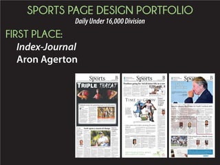 SPORTS PAGE DESIGN PORTFOLIO
DailyUnder16,000Division
SECOND PLACE:
The Journal
Robbie Tinsley
Tuesday, February 17, 2015 The Journal C1
SPORTSSSSSSSSSSSSSSSPORTOSSPORTPORTPPOROORTORTRTRTSSSSSSSSPPSSSSSPPORORTRTSSSSSSSSSSSSSSSSSSSSSSSSSSSSSSSSS SSSSSSSSSSSSSports Editor: Eric Sprott | esprott@upstatetoday.com | 864-882-2386
Assistant Sports Editor: Robbie Tinsley | rtinsley@upstatetoday.com | 864-882-2385
EDITOR’S NOTE
Due to an early deadline
Monday night, the game recap
of the Clemson vs. Georgia Tech
basketball game is only availablee
online at www.upstatetoday.com..
INSIDE
NASCAR C2
High schools C3
NBA C4
|| WEST-OAK WRESTLING STATE CHAMPIONSHIP ||
Alone at the top
BRAD MOORE | THE JOURNAL
West-Oak 170-pound wrestler Anthony Sheehy holds Beaufort’s Joseph Gigliotti down during their Class 3A State
championship match on Saturday at Dreher High School in Columbia.
BY ERIC SPROTT
THE JOURNAL
COLUMBIA — With
only a handful of excep-
tions along the way, the
West-Oak High School
wrestling team didn’t
have to experience too
many anxious moments
this season.
A model of consisten-
cy, the Warriors rolled
through much of the
season atop the Class
3A rankings, and they
cemented themselves as
the best in the Palmetto
State on Saturday with
yet another dominant
showing.
Holding the lead for
most of the afternoon,
third-ranked West-Oak
pulled out a dominating
44-21 victory over sec-
ond-ranked Beaufort at
Dreher High School for
its third State champion-
ship in program history,
and its ﬁrst since 2011.
Along the way in the
postseason, the Warriors
(29-5) also knocked off
Emerald, Chapin and
South Pointe — ranked
ﬁfth, sixth and ﬁrst,
respectively — as well
as unranked Dreher en
route to the title, which
senior Anthony Sheehy
clinched
with a ﬁrst-
round pin at
170 pounds
in the
penultimate
match of the
afternoon.
“It was
just amaz-
ing,” said
Sheehy,
who won an
individual
state cham-
pionship
last year at 160 pounds.
“There really aren’t
words that can describe
it — I was just happy for
my whole team.
“We just did what we
were supposed to do,” he
added. “Everybody stayed
together, and we didn’t
have many bad spots or
do anything stupid. We
wrestled smart today.”
Sheehy earned one of
the Warriors’ four pins
on the day, along with fel-
low seniors Daniel Ibanez
(145) and Adam Rogers
(126), as well as freshman
Ian James (138).
BRAD MOORE | THE JOURNAL
From fellow senior Jacob Richards’ shoulders, West-Oak’s
Adam Rogers holds the Class 3A wrestling State champi-
onship trophy.
West-OakdownsBeaufort,clinches3rdStatecrown
BY ERIC SPROTT
THE JOURNAL
COLUMBIA — Adam
Rogers hadn’t yet been
born when the West-Oak
High School wrestling
team captured its ﬁrst
State championship
in 1994, but he had an
up-close view of the
Warriors clinching the
crown in 2011.
Just an eighth-grader
at the time, Rogers had
the opportunity to watch
from the bench as his
brother, Timothy, earned
a victory in helping
West-Oak to its second
State crown — regard-
less of sport — in school
history.
And while he proba-
bly had to wait longer
than he would have
preferred, Rogers will
soon have a State cham-
pionship ring to call
his own after helping
West-Oak to a 44-21
victory over Beaufort
at Dreher High School
on Saturday for the
school’s third-ever State
championship.
Earning a victory via
pin at 126 pounds, Rog-
ers — a four-year starter
and two-time team
captain for the War-
riors — came through
with a crucial victory
during a stretch against
Beaufort’s vaunted
lightweights, who won
three out of four match-
es between 106 and 132
pounds.
“When I was a fresh-
man, my goal was to
either have a team
state championship or
individual state champi-
onship or both,” Rogers
said Saturday. “I’m real-
ly glad this year was the
year I got to have a state
championship with this
team right here.”
And it’s his hope that
thanks to the work done
by he and his fellow
seniors this season
that the Warriors (29-
5) won’t have to wait
another four years to
claim their fourth State
championship.
In addition to Rogers,
every other West-Oak
senior who took the
mat Saturday — Daniel
Ibanez, Jonathan McIn-
tyre, Tristan Penton,
Jacob Richards and An-
thony Sheehy — came
away with victories in
what turned out to be a
runaway victory for the
State crown.
“Our seniors have led
us all year long, and
we’re very fortunate to
have what we’ve had
with those guys, and it
comes down to all the
work they’ve done before
this season,” ﬁrst-year
West-Oak coach Greg
Brewer said. “This was
a whole bunch of work
throughout the sum-
mer and last year, and
(former coach) Justin
Arthur had a very, very
good group and did a
great job while he was
here along with all the
coaching staff.
“They work year-
round, and that’s why
we’re able to reap these
rewards, because our
kids work tremendously
hard. We feel like our
offseason program is
the best in the state, and
we take advantage of
that.”
The current group
of Warriors isn’t quite
through working to-
gether yet, as many of
them will take part in
the individual Upper
State tournament this
weekend at West-Oak
Warrior seniors leave
lastingmarkonprogram
BY STEVEN BRADLEY
THE JOURNAL
CLEMSON — Clemson
is a football school. That
comes as news to nobody,
but the ﬁnances show
how wide of a gulf exists
between the gridiron
Tigers and the rest.
Clemson University
brought in $37.6 million
in total revenue from
football in ﬁscal year
2014 and turned a total
proﬁt of $16.7 million
from the program,
according to data the
athletic department pro-
vided to The Journal.
Men’s basketball was
the only other Clemson
sport to turn a proﬁt
among the ﬁve sports
that charge admission for
their games.
Clemson associate
athletic director for
ﬁnances and facilities
Graham Neff said it was
common for football to be
the biggest earner for col-
lege athletic programs,
although the disparity
varied from school to
school.
“Certainly, football is
typically the biggest ‘cash
cow,’ but with scales of
magnitude dependent
on program success and
school ‘culture,’” he said
in an email.
Ticket sales made
up the largest share of
Clemson football revenue
at $17.9 million, while its
distribution from the At-
lantic Coast Conference
generated $14.8 million
in FY 2014, which ended
June 30, 2014.
IPTAY scholarship
funding accounted
for $2.8 million of
the football revenue,ANNEMARIE JACQUES | THE JOURNAL
Clemson head football coach Dabo Swinney’s program
brought in $37.6 million in revenue in 2014.
|| COLLEGE FOOTBALL ||
Clemsonfootball
turned$16.7M
S
outh Carolina has
jumped back into
the recruiting ring
for A.C. Flora wide
receiver/defensive back
Denzel Johnson, who re-
mains uncommitted and
unsigned while await-
ing the result of his last
ACT test.
Johnson is expecting
the score to be reported
in about a week and a
half. Prior to national
signing day, Johnson
dropped South Carolina
because the Gamecocks
told him to go to junior
college ﬁrst. But John-
son said South Carolina
recruiter and receivers
coach Steve Spurrier Jr.
recently contacted him
and let him know if he
gets the grades and the
score, he would like him
at South Carolina.
Johnson said he now
has the Gamecocks back
on his list.
“They are in it be-
cause I like South Car-
olina,” Johnson said.
“(Spurrier Jr. said) once
I get my
grades
right
I can
come on
a visit
and see
how
I like
it and
then go
from
there.”
John-
son said
if he
becomes
qual-
iﬁed he would take his
ofﬁcial visit to South
Carolina before making
a ﬁnal decision. John-
son, of course, nearly
committed to Clemson in
January after his ofﬁcial
visit there, but the grades
issue put that on hold.
Clemson coach Dabo
Swinney has kept in
regular contact and has
Gamecocks still chasing
2015 target Johnson
FROM THE
RECRUITING
TRAIL |
PHIL
KORNBLUT
44
21
SEE WEST-OAK, PAGE C4
SEE KORNBLUT, PAGE C3
SEE SENIORS, PAGE C4
Ibanez McIntyre
Rogers
Penton
Sheehy
Richards
SEE PROFIT, PAGE C3
Saturday, March 7, 2015 The Journal C1
SPORTSSSSSSSSSSSSSSSPORTOSSPORTPORTPPOROORTORTRTRTSSSSSSSSPPSSSSSPPORORTRTSSSSSSSSSSSSSSSSSSSSSSSSSSSSSSSSS SSSSSSSSSSSSSports Editor: Eric Sprott | esprott@upstatetoday.com | 864-882-2386
Assistant Sports Editor: Robbie Tinsley | rtinsley@upstatetoday.com | 864-882-2385
STEEL CITY TAJJH
Former Clemson
star Boyd signed byyy
Pittsburgh. C5
INSIDE
Scoreboard C2
Outdoors C4
NBA C5
|| CLEMSON ATHLETICS ||
‘I’m used to it. I’m
used to being the
to keep my mouth shut
and go to work.
DeShawn Williams
Clemson defensive tackle
DAWSON POWERS | THE JOURNAL
Daniel and Clemson graduate DeShawn Williams runs a footwork drill during Clemson’s pro day on Thursday.
WilliamseagertoprovehisworthtoNFL
BY ROBBIE TINSLEY
THE JOURNAL
CLEMSON — DeShawn Williams
made no bones about his thoughts
when watching the NFL combine.
“I watched the combine, and it
kind of (ticked) me off,” the Daniel
High School and Clemson grad-
uate said Thursday. “I felt like I
should’ve been there.”
Only he didn’t say “ticked.”
While four of his fellow Clem-
son defensive linemen — Tavaris
Barnes, Corey Crawford, Vic
Beasley and Grady Jarrett — got
a chance to show their worth to
countless scouts, Williams watched
from his couch.
Speaking after his performance
at Clemson’s pro day on Thursday,
Williams’ voice and words left
little room for guesswork for his
feelings on not getting invited to
the combine.
“It’s all politics,” he said. “It’s
about (the NFL) getting a big name
for their event, and I’m the one that
does the dirty work. The stats show
that, and the way I play showed that
this year.
“In high school, it was the same
way. It’s just motivation, and I learn
to deal with it and try to prove peo-
ple wrong.”
For Williams, it’s just like when
he was a senior coming out of
Daniel, when he wasn’t selected for
the Shrine Bowl or even the North-
South All-Star Game.
“I’m used to it. I’m used to being the
underdog,” he said. “I’m just going to
keep my mouth shut and go to work.
“I’m a guy coming out from the
shadows. I didn’t get talked about
too much this season, but I showed
what I can do.”
Williams checked in at 6
feet tall and 303 pounds at the
PHOTOS BY KENNY FEY AND REX BROWN | THE JOURNAL
From his time with the Daniel Lions, left, to the Clemson Tigers, DeShawn
Williams has always done the dirty work and worn the No. 99.
SEE WILLIAMS, PAGE C4
ASSOCIATED PRESS
Atlanta Braves ﬁrst baseman Freddie Freeman laughs
with former teammate, Washington Nationals’ Dan Uggla
during their spring-training game Friday in Kissimmee, Fla.
Clemson hoops
closesregularseason
at Notre Dame
BY ERIC SPROTT
THE JOURNAL
CLEMSON — The
numerous scoring
droughts the Clemson
basketball team has
suffered through this
season have been equal
parts painful and un-
explainable.
But after going near-
ly 15 minutes without a
ﬁeld goal in an even-
tual 66-61 home loss to
N.C. State on Tuesday,
the Tigers’ shooting
woes are almost begin-
ning to defy logic.
“I’m not really sure
how to answer that
question,” Clemson
sophomore forward
and leading scorer
Jaron Blossomgame
said Friday when asked
what has caused the of-
fensive dry spells. “I’m
pretty sure (head coach
Brad Brownell) doesn’t
know how to answer
that question either.
That’s tough.
“Guys are trying to
go out there and make
plays, but sometimes it
doesn’t go our way.”
By falling against the
Wolfpack, the Tigers
(16-13,
8-9 ACC)
guaranteed
they’ll
ﬁnish in
the bottom
half of the
league, as
they are
almost
certainly locked into ei-
ther the eighth or ninth
seed in next week’s
ACC Tournament.
But Clemson still
wants to go into the
tournament with a good
feeling, and it will have
a chance to do that to-
day (4 p.m., WLOS-13) if
it can pull off an upset
at No. 12 Notre Dame in
South Bend, Ind.
Tigers open ACC
play with win
over NC State
THE JOURNAL STAFF
RALEIGH, N.C. —
Junior lefthander
Matthew Crownover
allowed just one run
on two hits in seven
innings pitched to
open conference play
and lead the Clemson
baseball team to a 6-4
series-opening win at
N.C. State on Friday
afternoon.
The Tigers (8-4, 1-0
ACC) saw Crownover
earn his third win
in four starts. Drew
Moyer pitched the
ninth inning to record
his second save of the
season.
Meanwhile, N.C.
State (7-4, 0-1) saw
starter Cory Wilder
suffer the loss, as he
yielded just three hits,
one unearned run
and three walks with
eight strikeouts in 5.2
innings pitched.
In the ﬁrst inning,
Clemson took advan-
tage of a
Wolfpack
error on a
potential
inning-end-
ing dou-
ble-play
grounder,
as Steven
Duggar
belted a
single to
score Tyler
Slaton.
In the
seventh inning,
Clemson scored ﬁve
two-out runs on three
wild pitches, including
Duggar scoring from
second base on a wild
pitch and Chase Pin-
der’s run-scoring single
to up its lead to 6-0.
Jake Armstrong and
Preston Palmeiro hit
homers to narrow the
Tigers’ lead to 6-4, but
it was not enough.
6
4
SEE TIGERS, PAGE C4
|| UP NEXT ||
Who: Notre Dame
When:
Today,
4 p.m.
Where:
South
Bend, Ind.
TV: WLOS-TV 13
Radio: WCCP 105.5 FM
Brownell
SEE HOOPS, PAGE C4
‘Coming out from
the shadows’
Moorehomers,drivesin5asNationalstopBraves
BY JEFF BERLINICKE
ASSOCIATED PRESS
KISSIMMEE, Fla. —
Tyler Moore homered,
tripled and drove in ﬁve
runs, leading the Wash-
ington Nationals past the
Atlanta Braves 9-8 Friday.
Moore hit a two-run
homer and a bases-loaded
triple, and is 4 for 5 after
two exhibition games. He
hit .231 for the Nationals
last year with four homers
in 42 games.
Washington starter Jor-
dan Zimmermann pitched
two scoreless innings in
his spring debut, allowing
a hit and a walk.
Zimmermann is part of
a starting rotation that
includes Max Scherzer,
Stephen Strasburg, Gio
Gonzalez and Doug Fister.
He knows he may be the
ﬁfth starter despite going
14-5 with a 2.66 ERA last
season.
“My fastball isn’t there
just yet, but it was every-
thing I expected on my
ﬁrst day,” Zimmermann
said. “I was just pitching
to throw strikes.”
Atlanta starter Alex
Wood gave up two runs
in two innings, including
Moore’s homer.
Wood said he didn’t
bring out his full arsenal
knowing that he would be
facing the Nationals often
this season.
“We play down any ri-
valry in spring training,”
Wood said. “I won’t be
pitching the same way in
the regular season.”
Wood faced former
teammate Dan Uggla
for the ﬁrst time. Uggla
is trying to make the
Nationals roster after
several years with the
Braves.
“It was odd seeing
him in another uni-
form,” Wood said. “It
was strange. I’ll see him
again.”
Uggla went 1-for-2 with
an RBI and a run scored
in his ﬁrst game with the
Nationals.
He struggled mightily
his last three years. He
hasn’t batted anywhere
close to .200 since 2012
and that earned him a
release from the Atlan-
ta Braves and another
release from the San
Francisco Giants, where
he went 0-for-11 in a brief
stint.
Another former Brave,
Yunel Escobar, is still out
with back stiffness and
didn’t make the trip.
Meanwhile, Braves
lefthander Mike Minor
is experiencing shoulder
discomfort and is out
indeﬁnitely.
Freddie Freeman hom-
ered for the Braves and
Pedro Ciriaco had three
hits, including a home
run, and three RBIs.
Shelby Miller will make
his Braves debut today in
a split-squad game against
Justin Verlander and the
Detroit Tigers. Mike Fol-
tynewicz will also make
his Braves debut in Port
St. Lucie against the New
York Mets.
Saturday, October 24, 2015 The Journal C1
SPORTSSSSSSSSSSSSSSSPORTOSSPORTPORTPPOROORTORTRTRTPPSSSSSSSSSSSSSSSSSSSSPPORORTRTSSSSSSSSSSSSSSSSSSSSSSSSSSSSSSSS SSSSSSSSSSSSSports Editor: Robbie Tinsley | rtinsley@upstatetoday.com | 864-882-2385
Sports Writer: JD Elliott | jdelliott@upstatetoday.com | 864-882-2386
BACK TO BACK
Cain’s dash helps
Royals clinch 2nd AL
pennant in a row, anothhher
trip to World Series. C666
INSIDE
MLB C3
NFL C4
NBA C5
Outdoors C8OO
|| HIGH SCHOOL FOOTBALL ||
BY ERIC SPROTT
THE JOURNAL
SENECA — For a program
that prides itself on its football
tradition, it had been a painfully
long time since the Seneca High
School football team had claimed
a championship.
But on Friday night, it didn’t
take long for the Bobcats to start
celebrating their ﬁrst Western 3A
region championship in nearly
two decades, as they raced out in
a hurry and never looked back in
a 56-6 butchering of West-Oak at
Tom Bass Field.
In securing their ﬁrst region
crown since 1996, the Bobcats (9-0,
6-0 Western 3A) jumped out to a
35-0 ﬁrst-quarter lead over the
Warriors (0-9, 0-6) and held a com-
manding 56-0 halftime advantage,
as the championship was secured
for all intents and
purposes in the game’s
opening moments.
“They’ve worked,
they really have, and
these kids weren’t
even born the last
time a region champi-
onship was won here,”
Seneca coach Brett
Turner said. “They’ve
been dreaming about
this moment for quite
some time, so it’s just
a special night.
“I’m so thankful to be able to
work with these kids and be a part
of it. This is great for this commu-
nity, the school and these kids. It’s
just a special time.”
PHOTOS BY REX BROWN | THE JOURNAL
Seneca senior wide receiver Daquan Mackey celebrates the Bobcats’ region-clinching 56-6 win over West-Oak on Friday at Tom Bass Field.
JOSHUA S. KELLY | THE JOURNAL
Daniel wide receiver C.J. Scott dives for the endzone during the
Lions’ game against Walhalla on Friday night at Razorback Stadium.
Scott’s 42-yard ﬁrst-quarter score was part of a 49-0 rout.
Earnhardt
looking
for big run
to continue
Cup hopes
BY JENNA FRYER
ASSOCIATED PRESS
TALLADEGA, Ala. —
Dale Earnhardt Jr. has
struggled in the second
round of NASCAR’s playoffs
and needs a good run at
Talladega Superspeedway
to avoid elimination in the
Chase for the Sprint Cup
championship.
Luckily for Earnhardt,
he’s pretty good
at Talladega.
And he’s head-
ed into Sunday’s
race with a
proven car.
The No. 88
Chevrolet that
Earnhardt will
race Sunday
won a qualifying race at
Daytona in February, won
here in May, then won at
Daytona again in July. A
fourth win in the car will
automatically move him
into the eight-man third
round of the Chase.
Still, he’s not exactly
breathing easy.
“It’s real intense, there’s
no denying the intensity
and the pressure it puts on
drivers like myself to be
in a cutoff situation where
you’re eliminated if things
don’t go perfectly on Sun-
day,” Earnhardt said Friday.
Earnhardt is 11th in the
12-driver ﬁeld after sub-par
races in the second round.
He ﬁnished 28th at Charlotte
and was 21st — lowest of all
Chase drivers — last week
at Kansas.
But Talladega is his track,
and the crowd will be ﬁrmly
behind him.
They root for him in these
grandstands like no other
driver, and the roar when
he charges to the front can
make the ground shake.
Earnhardt is a six-time win-
ner at Talladega — tied for
most among active drivers
with Hendrick Motorsports
teammate Jeff Gordon — so
having this track play such
a big role in his title chances
gives him conﬁdence.
Earnhardt noted Sunday
that there’s no other track
than Talladega that he’d
rather be at this week facing
elimination.
“We’ve won here this
year and we’ve ran good
and won at Daytona over
the last several years,” he
said. “So when we come to
all the plate tracks, we feel
conﬁdent we can do well and
feel conﬁdent in the car. The
conﬁdence that you have in
the car is really where it all
stems from.”
He sits at the bottom of the
standings with Kyle Bus-
ch (ninth), Ryan Newman
(10th) and Matt Kenseth
(12th). Busch was in solid
position this race a year
ago — he was second in
the standings — only to be
caught up in a wreck and
eliminated.
So no one heads into Sun-
day feeling safe, and only
Joey Logano has earned the
automatic berth into the
third round. Logano won
the last two races — he had
contact last week at Kansas
with Kenseth that spun
Kenseth out of the lead, and
denied Kenseth an auto-
matic berth into the third
round.
“There are certainly going
to be some people that race
scared and racing scared, to
me, means sometimes you
race not to win, but to not
lose as far as the points are
concerned,” said Brad Kesel-
owski, who is seventh in the
standings.
Batson, Lions throw
past Walhalla in shutout
BY J.D. ELLIOTT
THE JOURNAL
WALHALLA — The Daniel
High School football team op-
erated as a well-oiled machine
both offensively and defensively
in a 49-0 rout of Walhalla Friday
night at Razorbacks Stadium.
The Lions (4-5, 4-2 Western
3A) had no problem moving
the ball against the Razors (1-8,
0-6), but self-inﬂicted wounds
plagued Daniel throughout the
contest.
On the opening drive of the
night, quarterback Ben Batson
fumbled the ball on the Wal-
halla 4-yard line at the tail end
of a 30-yard run. After a quick
three-and-out forced by the
defense, Batson took advantage
of the ensuing possession, hit-
ting Will Swinney for a 16-yard
touchdown to begin the scoring.
On the next three possessions,
Batson found three different
receivers for touch-
downs — Carter
Groomes, C.J. Scott
and Swinney — to
continue the aerial
assault.
“We felt we saw
some things in the
passing game off
ﬁlm, so we wanted
to throw it around
and make some
plays, and it was
one of those things
that snowballed,”
Daniel head coach
Randy Robinson said. “We hit
a couple pass plays, and some
other things opened up. It was
a good night offensively.”
As has happened so often
this season, the only thing that
could hurt Daniel was Daniel.
Seneca routs Warriors, brings
49
0
56
6
Earnhardt
‘CATS SCRATCH
19-YEAR ITCH
Seneca head coach Brett Turner hugs senior offensive lineman
Rasheem Simpson after Simpson and teammates dumped
water on the coach after the Bobcats’ win over West-Oak.SEE SENECA, PAGE C7
SEE LIONS, PAGE C7
 