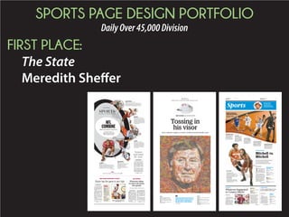 SPORTS PAGE DESIGN PORTFOLIO
DailyOver45,000Division
SECOND PLACE:
The Post and Courier
Luke Reasoner$8.7BillionTexasAM
$6.8BillionNotreDame
$6.04BillionDuke
$5.1BillionVirginia
$3.6BillionVanderbilt
$2.9BillionPittsburgh
$2.3BillionNorthCarolina
$1.8BillionBostonCollege
$1.7BillionGeorgiaTech
$1.3BillionFlorida
$1.2BillionMissouri
$1.06BillionWakeForest
$1.05BillionSyracuse
$1.05BillionAlabama
$992MillionKentucky
$919MillionTennessee
$819MillionArkansas
$788MillionLouisville
$786MillionGeorgia
$777MillionMiami
$769MillionN.C.State
$721MillionLSU
$660MillionVirginiaTech
$548MillionFloridaState
$544MillionSouthCarolina
$528MillionClemson
$522MillionAuburn
$522MillionMississippi
$394Mil.MississippiState
BY AARON BRENNER
abrenner@postandcourier.com
CLEMSON — For starters, Monte
Lee plans to bring Clemson back to
the Lowcountry.
Lee,theCollegeofCharlestonprod-
uct and Cougars’ coach of the past
seven years, begins his tenure in the
opposite side of the state by promis-
ing more Tigers
presence in his
old stomping
grounds.
Although Lee
hasn’t gotten
aroundtoconfig-
uring Clemson’s
2016 non-con-
ference schedule
and beyond just
a few days into
his new job, he’s pledged to see to it
Clemsonmakesitsfirstappearancein
the Lowcountry since March 2, 2012,
when the Tigers took on South Caro-
lina. Clemson last played a true road
game in the Lowcountry at the Col-
lege of Charleston in the 2008 season
opener.
Scheduling aside, Lee will attend to
much rebuilding for the next eight
months leading into the 2016 season
opener. It begins with his staff, which
now appears not to include Matt
Heath,Lee’spitchingcoachattheCol-
legeofCharlestonwhoreportedlywill
be Lee’s successor as head coach.
Former players have voiced support
for hitting coach Bradley LeCroy to
Lee,Tigers
toreturnto
Lowcountry
Lee
SEC and ACC schools and their university
endowments, according to a 2014 list compiled
by the National Association of College and
University Business Officers:
BY DAVID CARAVIELLO
dcaraviello@postandcourier.com
S
he’s been named an All-American, named
All-SEC, named state high school player of the
year. But the one honor that left Aleighsa Welch
truly thunderstruck came far from the basketball
court, when the former South Carolina star sat down
for lunch with her mother, her college coach, and two
people she had never met.
That was when Morris and Sheila Cregger, Columbia
business owners and longtime USC
supporters, told the Goose Creek
product that they were endowing a
full athletic scholarship in Welch’s
name. It would go to a South Caro-
lina women’s basketball player —
every year — forever.
“It was really disbelief, to be hon-
est with you,” Welch said. “I think
that’s when I really understood that
my effect at South Carolina has gone a lot deeper than
basketball. We were at a table, and my mom actually start-
ed crying. It’s just amazing when people see something in
you that a lot of times you don’t even see in yourself.”
College endowments mean big money,
but Palmetto State schools rank low nationally
RICHGET
RICHER
THE
The latest in an occasional
series examining the
growing costs of college and
high school athletics, and
the impact on schools and
students.
Price to Play
BY TOMMY BRASWELL
braswell@postandcourier.com
Pitching coach Matt Heath is
expectedtobenamedthenewCollege
of Charleston baseball coach.
Sources close to the team have said
Heath has in-
formed players
that he will re-
place Monte Lee,
who has taken
the head coach-
ing job at Clem-
son.
When asked,
C o l l e g e o f
Charleston di-
rector of athlet-
ics Joe Hull said “Our process is not
complete so I cannot comment.”
A press conference could come as
soon as Monday or Tuesday, accord-
ing to a source.
Lee, 38, left the College of Charles-
ton, his alma mater, after seven years
anda276-145record,including45-15
in 2015. The Cougars appeared in the
NCAA Tournament four times. HeTT
was officially announced as the new
Clemson coach Thursday.
Heath, an LSU graduate, just com-
pleted his fifth season at the College
ofCharlestonandtheCougars’pitch-
ing staff has improved each year. The
team had a cumulative 3.45 ERA in
2015.
AsaplayeratLSU,hewasanall-SEC
Tournament pick as a catcher in 2001TT
and outfielder in 2002.
Heath to
take over
at C of C
Heath
BY DOUG FERGUSON
Associated Press
UNIVERSITYPLACE,WASH.
— One day after he collapsed
from a bout of vertigo, Jasonff
Day was standing taller than
ever Saturday in the U.S.
Open.
When the medication began
to wear off and the vertigo
returned, Day fought his wayff
to the finish with a 31 on the
back nine for a 2-under 68. He
wound up in a four-way tie for
theleadwithMasterschampion
Jordan Spieth, Dustin Johnson
and Branden Grace of South
Africa.
Day felt nauseous over the fiff -
nalhour.Hehadtosteadyhim-
self to stick a tee in the ground
and pluck a ball out of the cup.
And he considered quitting
three times.
Good thing he didn’t.
The 27-year-old Australian is
playing in the final group of a
major for the first time.
“That was the greatest round
I’ve ever watched,” said Co-
lin Swatton, his caddie and
Spieth among 4 tied
for U.S. Open lead
BY JEFF HARTSRR ELL
jhartsell@postandcourier.com
Aleighsa Welch is in Colum-
bia this summer, working at
DawnStaley’sbasketballcamps
and trying to start up some
camps of her own.
But the former Goose Creek
High School star’s heart is in
the Lowcountry, in the cities
she considers her hometowns
— Goose Creek and Charles-
ton.LikemanyinGooseCreek,
she is mourning the loss of Ga-
torsgirls’trackcoachSharonda
Singleton, one of nine killed in
Wednesday night’s shooting
at Emanuel AME Church in
Charleston.
“There will be outrage, there
will be hurt and pain,” said
Lowcountry athletes
‘proud’ of reaction
LENNY IGNELZI/A// P
Jordan Spieth (top), Dustin Johnson, Jason Day and
Branden Grace are tied for the lead heading into
Sunday’s final round of the U.S. Open. Fourth round
coverage begins at 2 p.m., on WTAT-TV (Fox).
Please see MONEY,Page C5
For complete
coverage of the
shooting at Eman-
uel AME Church,
go to postandcourier.com/
church-shooting.
Online
Please see REACTION,Page C6
Please see LEE,Page C4
Please see OPEN,Page C8
Contact: Malcolm DeWitt, mdewitt@postandcourier.comPOSTANDCOURIER.COM
SPORTSSunday, June 21, 2015C1
Inside
Baseball, C3-4
Outdoors, C7
Golf, C8
No. 23 Clemson 35,
South Carolina 17
PAUL ZOELLER/STAFF
Clemson wide receiver Artavis Scott (left) celebrates with quarterback Deshaun Watson on Saturday. The Tigers won, 35-17, ending a five-game losing streak to rival South Carolina.
PAUL ZOELLER/STAFF
South Carolina had its lowest point total
this season, as the Clemson defense
dominated the line of scrimmage.
PAUL ZOELLER/STAFF
Sapakoff column: Clemson’s veteran
defense steps up, while Tigers’ offense
shines with young talent.
PAUL ZOELLER/STAFF
Clemson’s Deshaun Watson fought
through the pain to lead the Tigers to
their first win in the rivalry since 2008.
PAUL ZOELLER/STAFF
Orange Bowl hopes dim for Clemson;
At 6-6, South Carolina’s destination
remains unclear.
Gamecocks’ offense
shut down. C3
Savvy, dynamic
youth lead Tigers. C4
Watson’s legacy
begins on one leg. C4
Clemson and USC
bowl scenarios. C5
Streak slayer
Injured freshman quarterback Deshaun Watson
powers Clemson to victory over South Carolina
Contact: Malcolm DeWitt, mdewitt@postandcourier.comPOSTANDCOURIER.COM
SPORTSSunday, November 30, 2014C1
Inside
College football, C6
College basketball, C8
Outdoors, C11
MOMOO ENTSfromfrom UUSSC and Clemson football
C and C
TTop 10p 10TTT
BY AARON BRENNER || abrenner@postandcourier.com
T
here was no doubt this was going to be a
compelling year for Clemson football,
after the Tajh-and-Sammy era gave way
to a team in transition. The Tigers didn’t disappoint
— a changing of the guard both at quarterback and
offensive coordinator, plus a defense for the ages —
were supplemental to a couple of monumental wins.
BY PAPP ULAA NEWBERRY
Associated Press
NEW ORLEANS — When
Urban Meyer got back into
coachingatOhioState,hemade
itclearwhatkindofprogramhe
wanted to build.
SEC North.
Well, he’ll get a chance to
see just how that plan is go-
ing when the Buckeyes take on
the Southeastern Conference
powerhouse everyone wants to
emulate.
Top-ranked Alabama (12-1)
will meet No. 5 Ohio State
(12-1) in the Sugar Bowl on
Thursday night, a semifinal
game in college football’s new
playoff system. The winner ad-
vances to the Jan. 12 national
‘SEC North’ gets shot‘SEC North’ gets sh
at SEC’s powerhouse
BY RALPH D. RUSRR SO
Associated Press
LOS ANGELES — For years,
college football fans pleaded
for a playoff. Now it’s here and
it starts at the sport’s most
hallowed venue, with two
Heisman Trophy winners and
the defending national cham-
pions.
WelcometotheCollegeFoot-
ball Playoff at the Rose Bowl,
where the past and present
intersect to usher in a new era.
Marcus Mariota and second-
seeded Oregon (12-1) face
Jameis Winston and third-
seeded Florida State (13-0) on
Thursday in the first national
semifinal ever played at college
football’s highest level.
g ,Oregon, Florida State
ready for showdown
FILE/AP
Heisman Trophy winner Marcus Mariota and Oregon play
Florida State on Thursday in a national semifinal.
BY DAVID CARAVIELLO || dcaraviello@postandcourier.com
I
t won’t go down as the most memorable of
South Carolina football seasons, not on the
heels of three consecutive 11-win campaigns.
But even in a year with more twists and turns than a
high-speed road course — from heartbreaking
collapses to a fourth consecutive bowl victory —
there were still some highlights to remember.
Please see CLEMSON,Page C3
Please see GAMECOCKS,Page C3
WHO: Oregon (12-1) vs.
Florida State (13-0)
WHEN: Thursday, 5:10 p.m.
TV: ESPN
Rose Bowl
WHO: Alabama (12-1) vs.
Ohio State (12-1)
WHEN: Thursday, 8:50 p.m.
TV: ESPN
Sugar Bowl
Please see ROSE,Page C4 Please see SUGAR,Page C4
Contact: Malcolm DeWitt, mdewitt@postandcourier.comPOSTANDCOURIER.COM
SPORTSThursday, January 1, 2015C1
Inside
College football, C3
College basketball, C4
NBA, NHL, C5
 