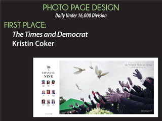 PHOTO PAGE DESIGN
DailyUnder16,000Division
SECOND PLACE:
The Sumter Item
Melanie Smith
THE SUMTER ITEM LOCAL SATURDAY, FEBRUARY 14, 2015 | A5
AIRMAN 1ST CLASS MICHAEL COSSABOOM /THE SUMTER ITEM
A U.S. Army National Guard UH-60 Black Hawk assigned to the 1st Battalion, 169th Aviation Regiment of Fort Bragg, North Carolina, takes off at Poinsett Electronic Com-
bat Range in Wedgefield on Feb. 6. The range is used for munitions training by all military services. Military members can use electronic warfare capabilities offered at the
range which shoots simulated munitions at aircraft, giving the pilots a safe environment to practice different scenarios.
Home on
the range
P
oinsett Electronic Combat
Range in Wedgefield provides
electronic warfare training, mu-
nition training, Tactical Air Control
Party training, land navigation train-
ing and survival, evasion, resistance
and escape training.
The 12,500-acre range is used by the U.S.
Air Force, U.S. Army, U.S. Marine Corps,
South Carolina Air National Guard, South
Carolina Army National Guard and North
Carolina Army National Guard.
In 2013, 754 aircraft used Poinsett’s range
for training, including the F-16CM Fighting
Falcon, F-15E Strike Eagle, F/A-18 Super
Hornet, UH-60 Black Hawk and AH-64
Apache.
In the same year, 172,160 bullets were
shot at the range, including 20 mm, 7.62 mm
and .50-caliber bullets. One of the range’s
capabilities includes microphones that de-
tect if munitions hit their target, tallying
an approximate number of hits and misses.
The range is open to the public for view-
ing the aircraft as military members train.
A U.S. Army National
Guard soldier assigned
to the 1st Battalion,
169th Aviation Regi-
ment, Fort Bragg,
North Carolina, dons
his flight helmet at the
range. The soldiers
used Poinsett on Feb.
6 and Feb. 7 to train
on ground and air
gunnery.
AIRMAN 1ST CLASS MICHAEL
COSSABOOM / SPECIAL TO
THE SUMTER ITEM
A U.S. Army National Guard
soldier assigned to the 1st
Battalion, 169th Aviation
Regiment, communicates
with the pilot of a UH-60
Black Hawk before a night
flight at the range.
AIRMAN 1ST CLASS MICHAEL COSSABOOM /
SPECIAL TO THE SUMTER ITEM
AIRMAN 1ST CLASS DIANA M. COSSABOOM / SPECIAL TO THE SUMTER ITEM
A U.S. Army National Guard soldier assigned to the 1st Bat-
talion, 169th Aviation Regiment, Fort Bragg, North Carolina,
prepares bullets for an M240 machine gun at the range.
U.S. Army National Guard soldiers
assigned to the regiment prepare
to shoot M240 machine guns.
PHOTOS BY AIRMAN 1ST CLASS DIANA M.
COSSABOOM / SPECIAL TO THE SUMTER ITEM
Above right, a U.S. Army National
Guard soldier assigned to the 1st
Battalion, 169th Aviation Regi-
ment, Fort Bragg, prepares to
shoot an M240 machine gun.
AIRMAN 1ST CLASS DIANA M. COSSABOOM /
SPECIAL TO THE SUMTER ITEM
 