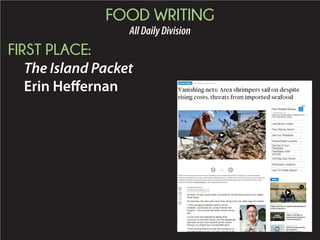 FOOD WRITING
AllDailyDivision
FIRST PLACE:
The Island Packet
Erin Heffernan
 