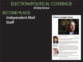 ELECTION/POLITICAL COVERAGE
AllDailyDivision
SECOND PLACE:
Independent Mail
Staff
 