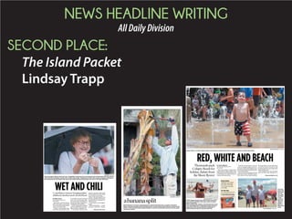 NEWS HEADLINE WRITING
AllDailyDivision
SECOND PLACE:
The Island Packet
Lindsay Trapp
 