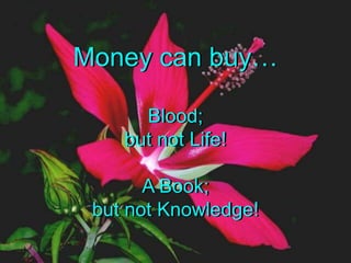 Money can buyBlood;but not Life!A Book;but not Knowledge!