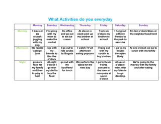 Saturday Routine Example Daily routine | DOCX