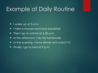 daily routine dalam bahasa inggris untuk kelas 7 | PPTX