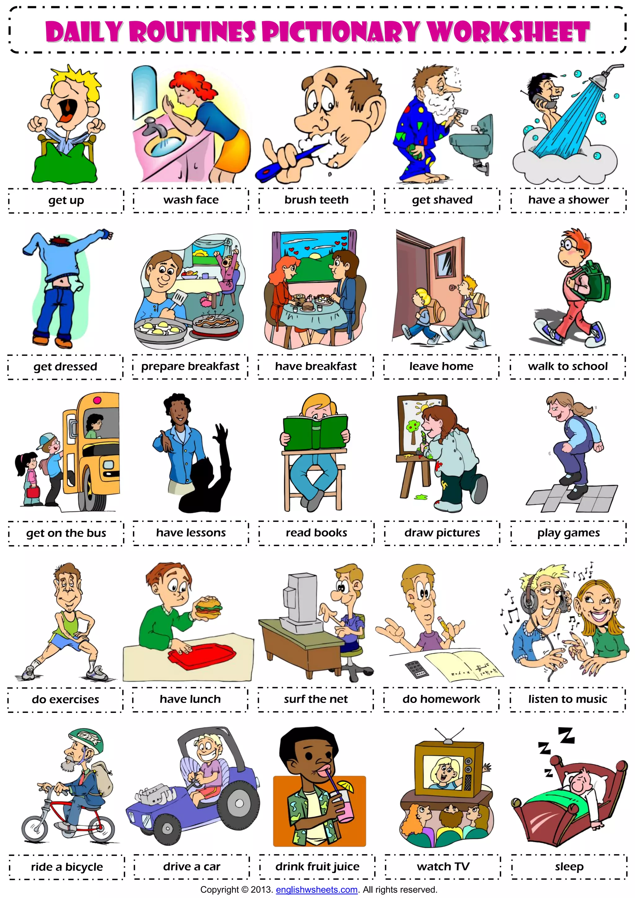Daily routines 1 pictionary poster vocabulary worksheet | PDF