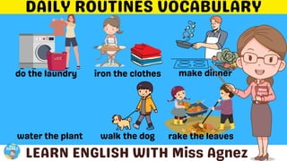 Learn Daily Routines Verbs Vocabulary with Pictures and Sentence Samples | Fun Learning English with Miss Agnez