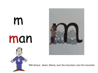 m
man
  RWI phrase - down, Maisie, over the mountain, over the mountain
 