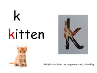 k
kitten

     RWI phrase - down the kangaroo’s body, tail and leg
 