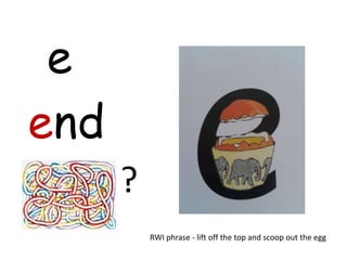 e
end
      ?
          RWI phrase - lift off the top and scoop out the egg
 