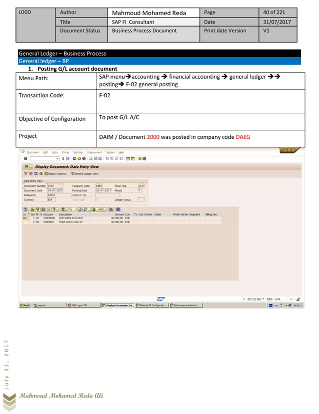 SAP Financial Accounting - Business Process Document | PDF | Business ...