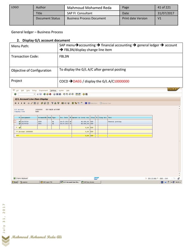 SAP Financial Accounting - Business Process Document | PDF | Business ...