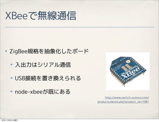 XBeeǟoͨ


  ?   ZigBeeҎ󻯤ܩ`

      ?   ϥꥢͨ

      ?   USBӾAäQ

      ?   node-xbeeȤˤ
                                http://www.switch-science.com/
                           products/detail.php?product_id=1081




12113
 